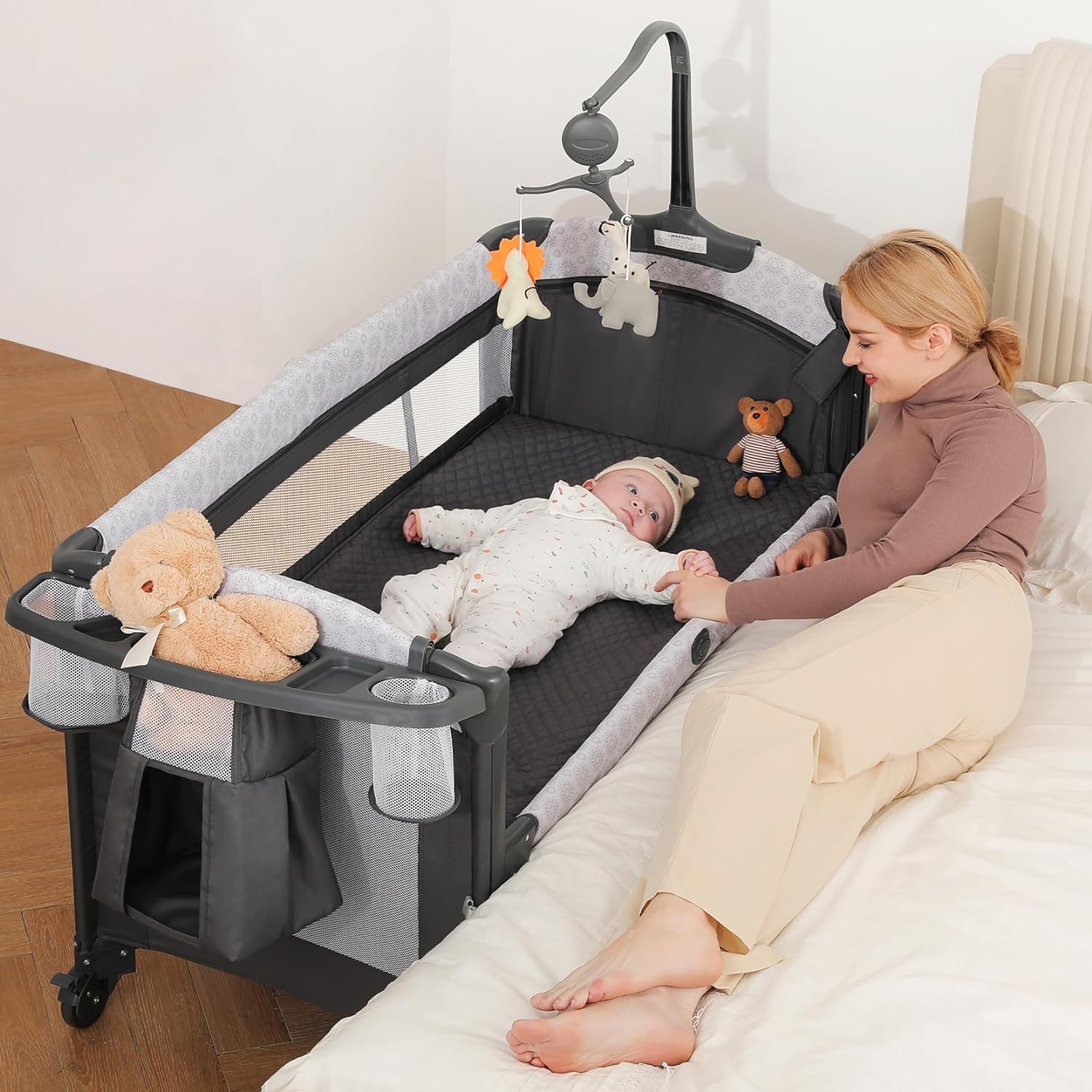 ELEMARA 4 in 1 Wide Baby Bassinet Bedside 