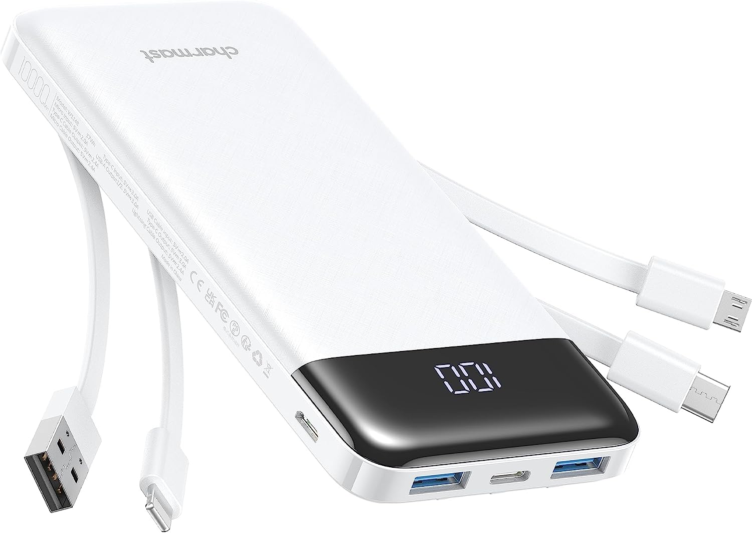 Portable Charger with Built-in Cables